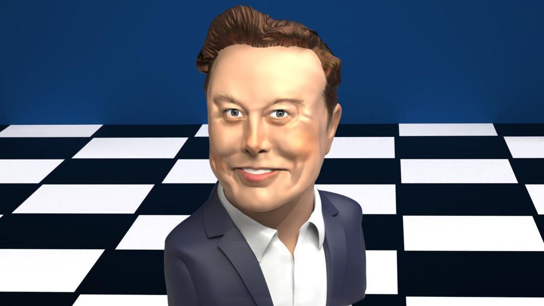 Graphic image of Elon Musk as a chess piece