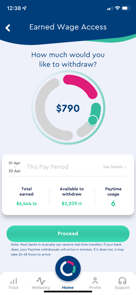 screen shot of Paytime app