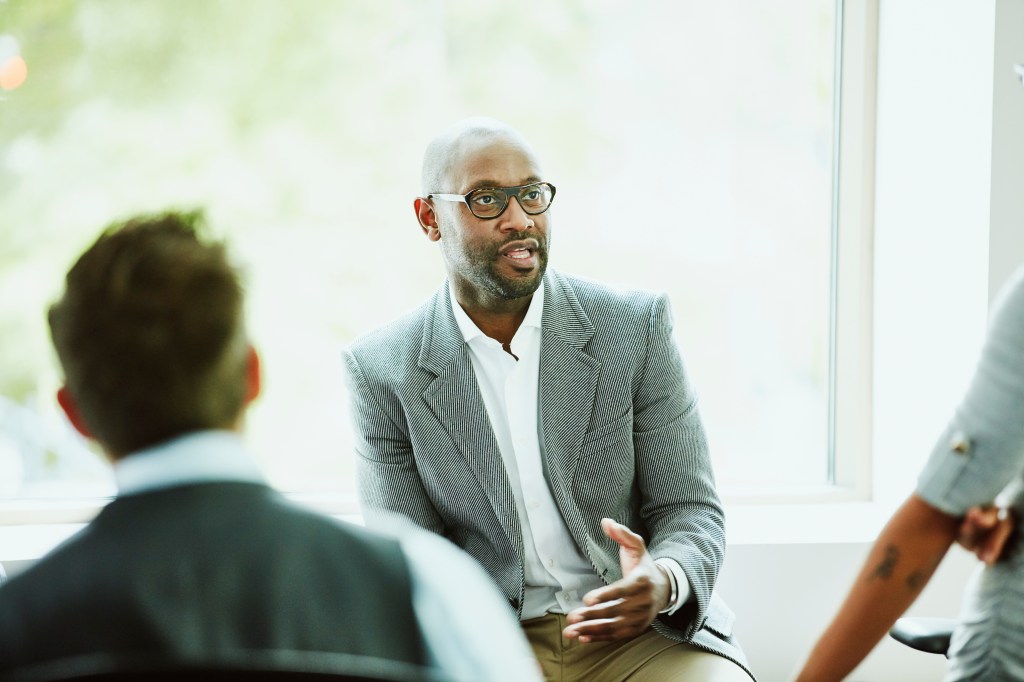 Businessman leading a meeting