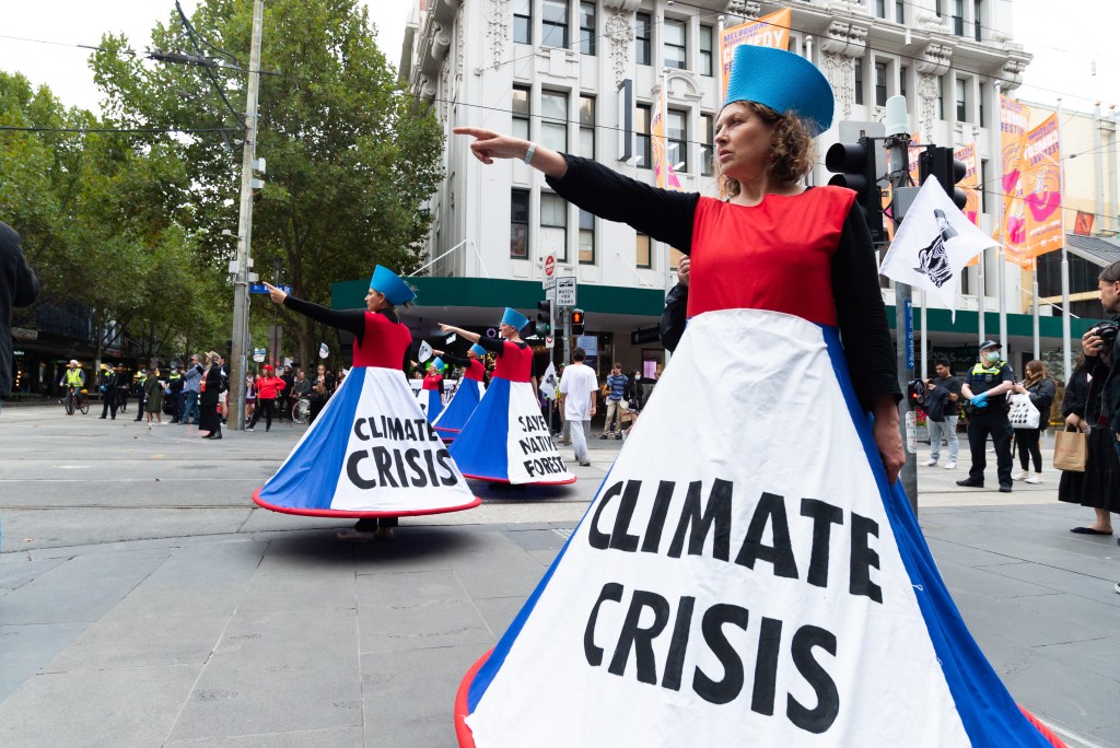 Demonstrators in Melbourne in 2021 encouraging action on environmental issues
