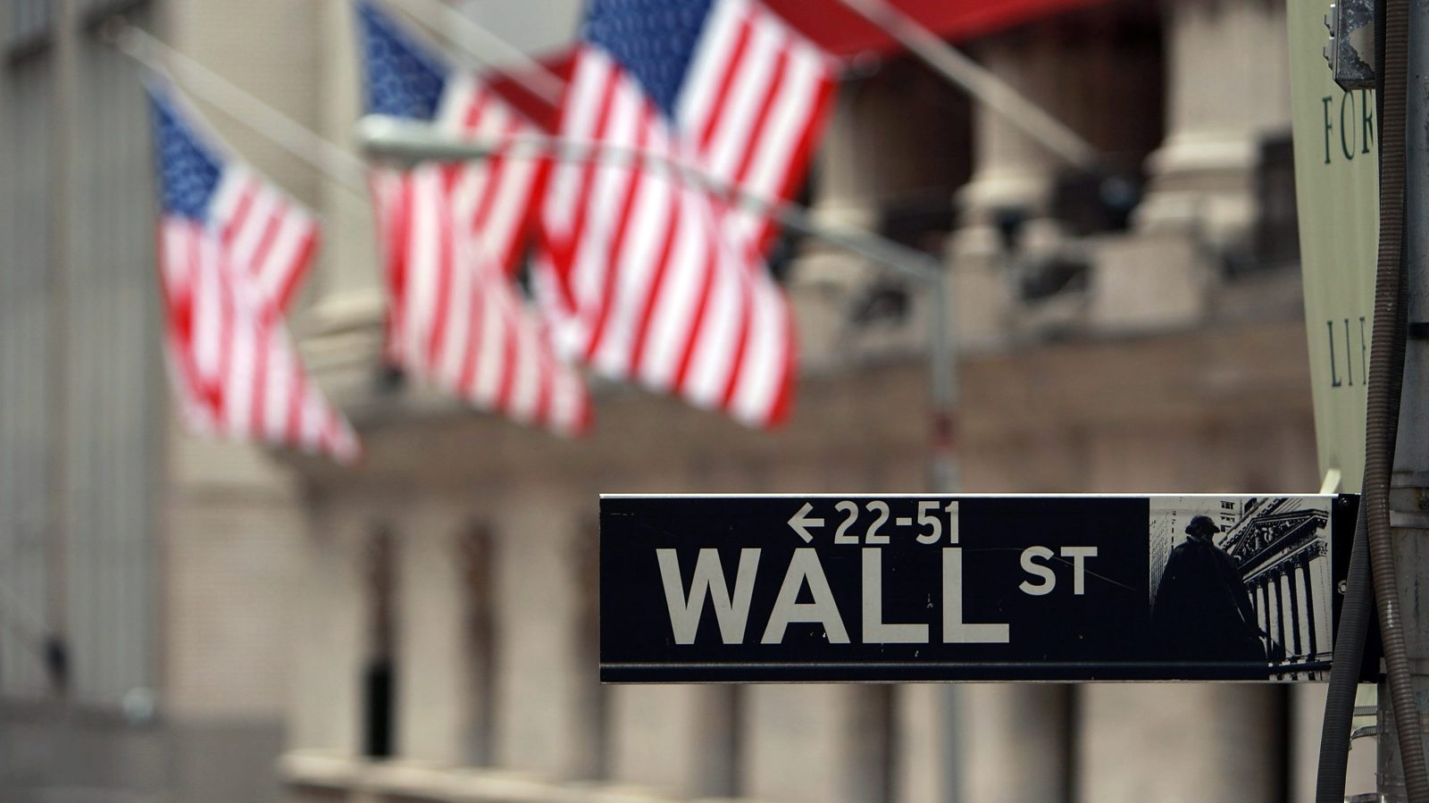 Wall Street sign and US flags