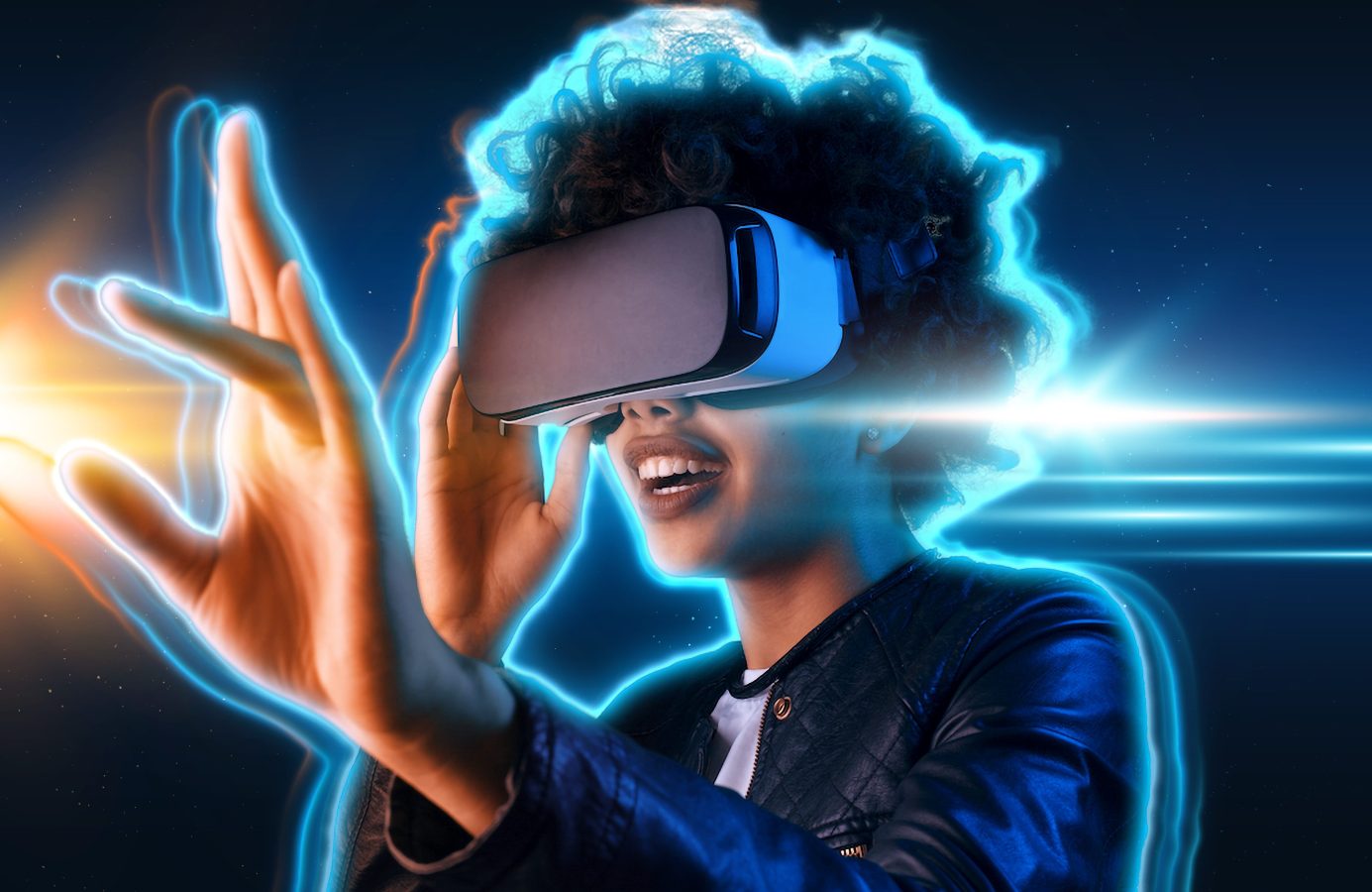 woman with goggles in the metaverse