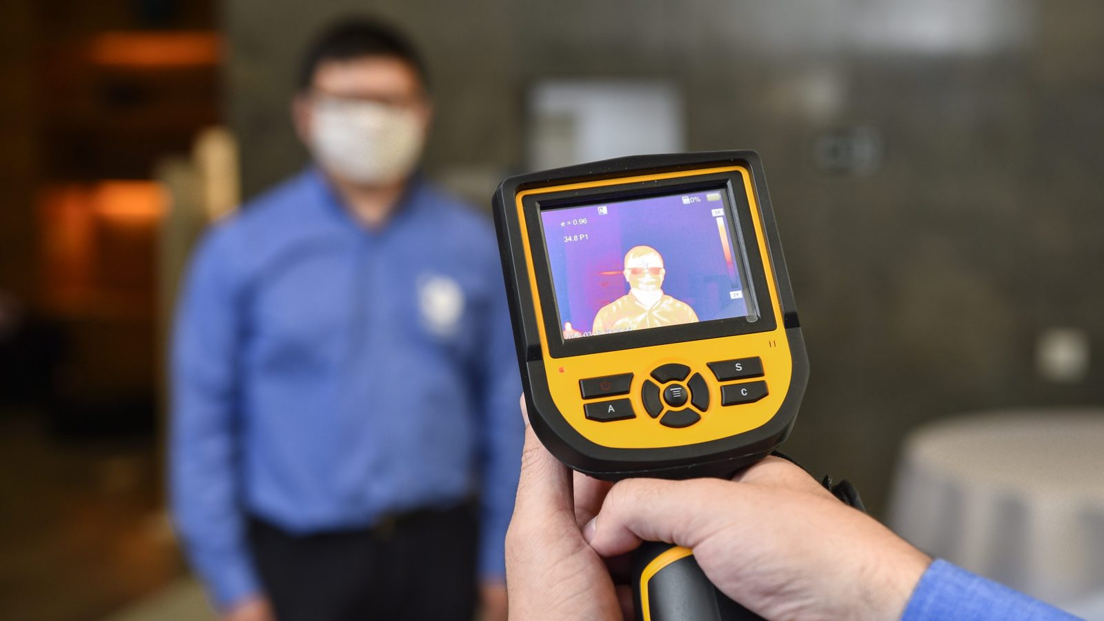 BELO HORIZONTE, BRAZIL - MARCH 17: A thermal imaging camera is displayed at the "Smart City" exhibition showing smart security solutions at Hotel Max Savassi on March 17, 2020 in Belo Horizonte, Brazil. This camera measures body temperature instantly without the need to touch the patient. This equipment has been used in China since the Ebola outbreak and was used again during the coronavirus (COVID-19) outbreak in the country. (Photo by Pedro Vilela/Getty Images)