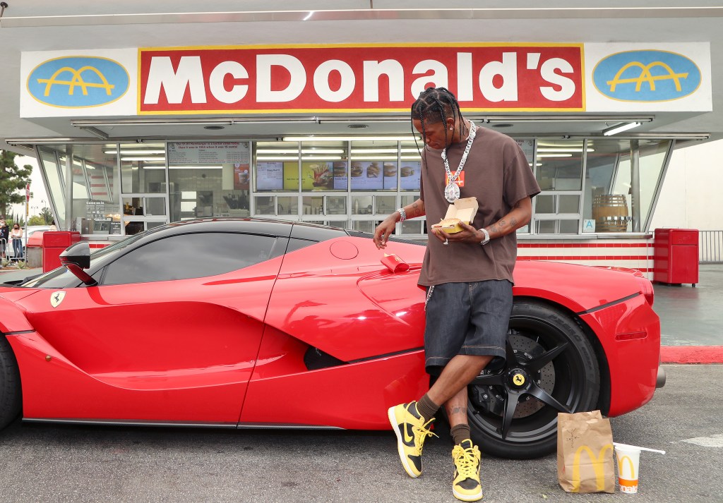 Travis Scott surprises crew and customers at McDonald's for the launch of the Travis Scott Meal on September 08, 2020 in Downey, California. | Photo by Jerritt Clark/Getty Images for McDonald's