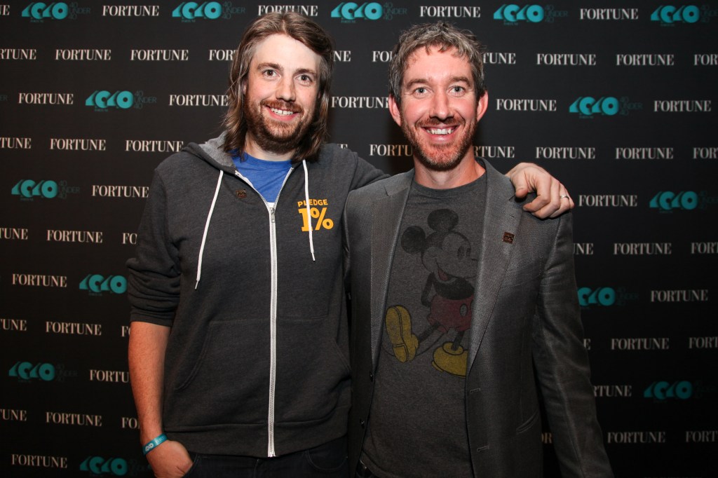 Mike Cannon-Brookes (L) and Scott Farquhar (R), co-founders and co-CEOs of Atlassian