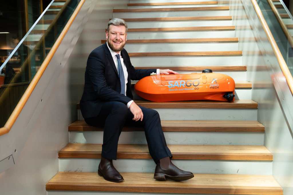 Aeromech director Joe Bryant is the Australian inventor of SARGOTM, a drone developed specifically to be dropped from search and rescue aircraft to land safely on top of the ocean’s surface using a parachute.