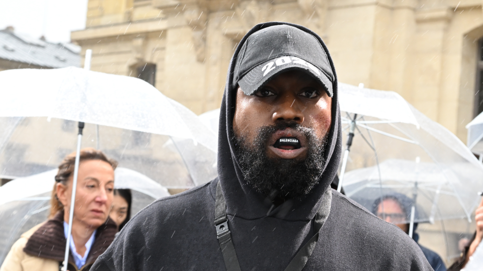 Kanye West at Paris Fashion Week. Image: Getty