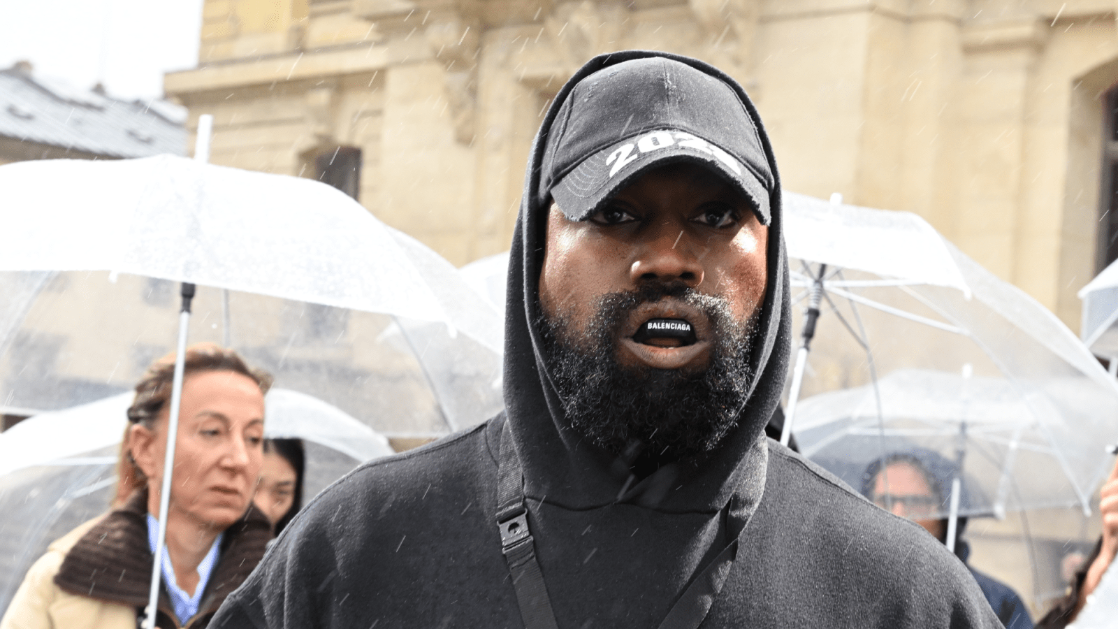 Kanye West at Paris Fashion Week. Image: Getty