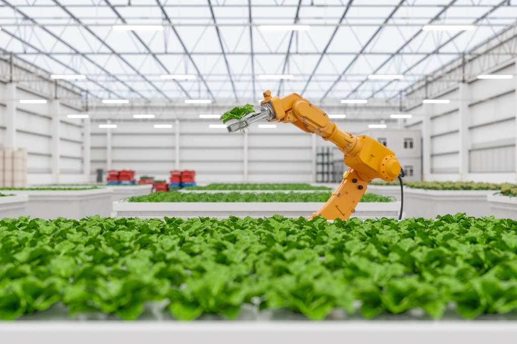 Automated smart farming facility using robotics and artificial intelligence.