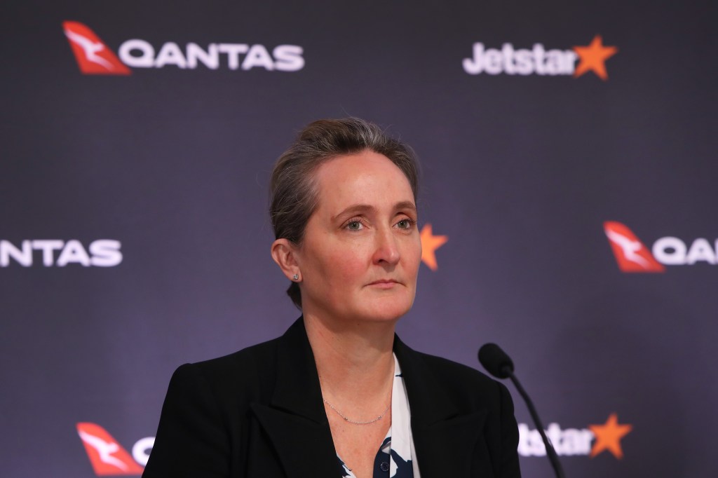 SYDNEY, AUSTRALIA - AUGUST 25: QantasChief Financial Officer Vanessa Hudson speaks during a press conference on August 25, 2022 in Sydney, Australia. Qantas Group Chief Executive Officer Alan Joyce was joined by Chief Financial Officer Vanessa Hudson during the Qantas Group full-year results announcement. Qantas has posted a loss of $1.86 billion for the 2022 financial year. (Photo by Lisa Maree Williams/Getty Images)