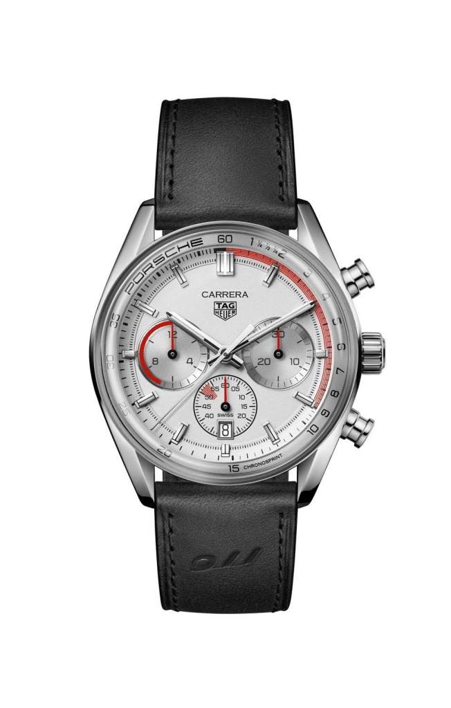 TAG Heuer Carrera Chronosprint X Porsche watch in stainless steel with red accents recalling the 911.
