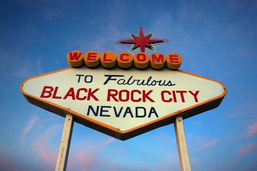 This years theme for Burning Man is the "American Dream: and what better sign which is displayed on the playa then one similiar to the one ftom Las Vegas. (Photo by Frederic Larson/San Francisco Chronicle via Getty Images)