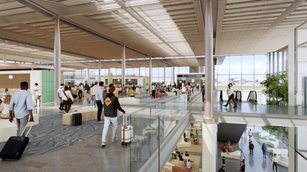 Interior render of the expanded check-in and passenger facilities. Image: Sydney Airport
