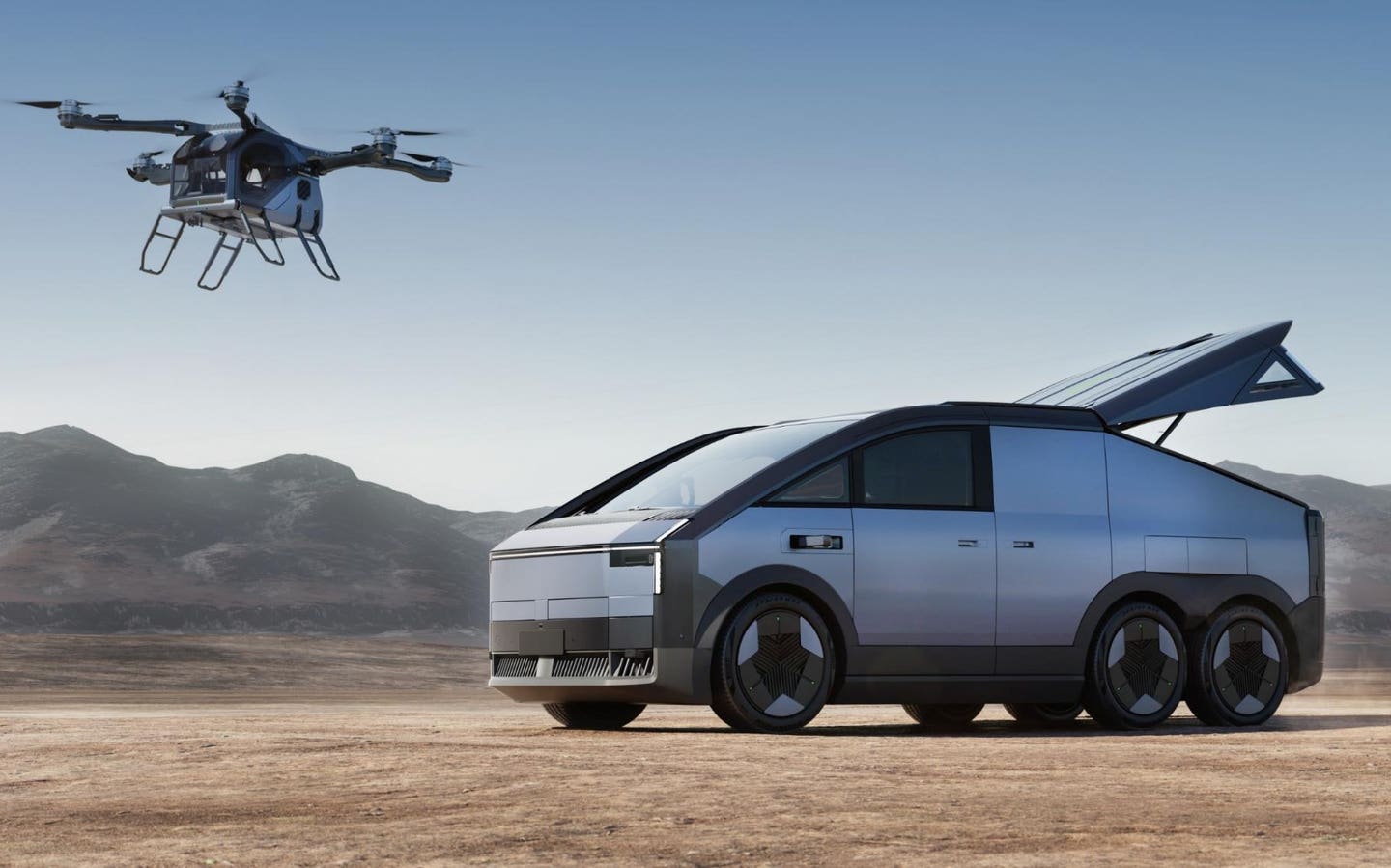 ARIDGE, the Land Aircraft Carrier combines a six-wheel road vehicle with a detachable two-seat electric aircraft stored in the rear.