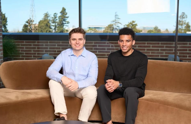 AfterQuery founders Carlos Georgescu, 22, and Spencer Mateega, 23, pose for a photo in San Francisco.